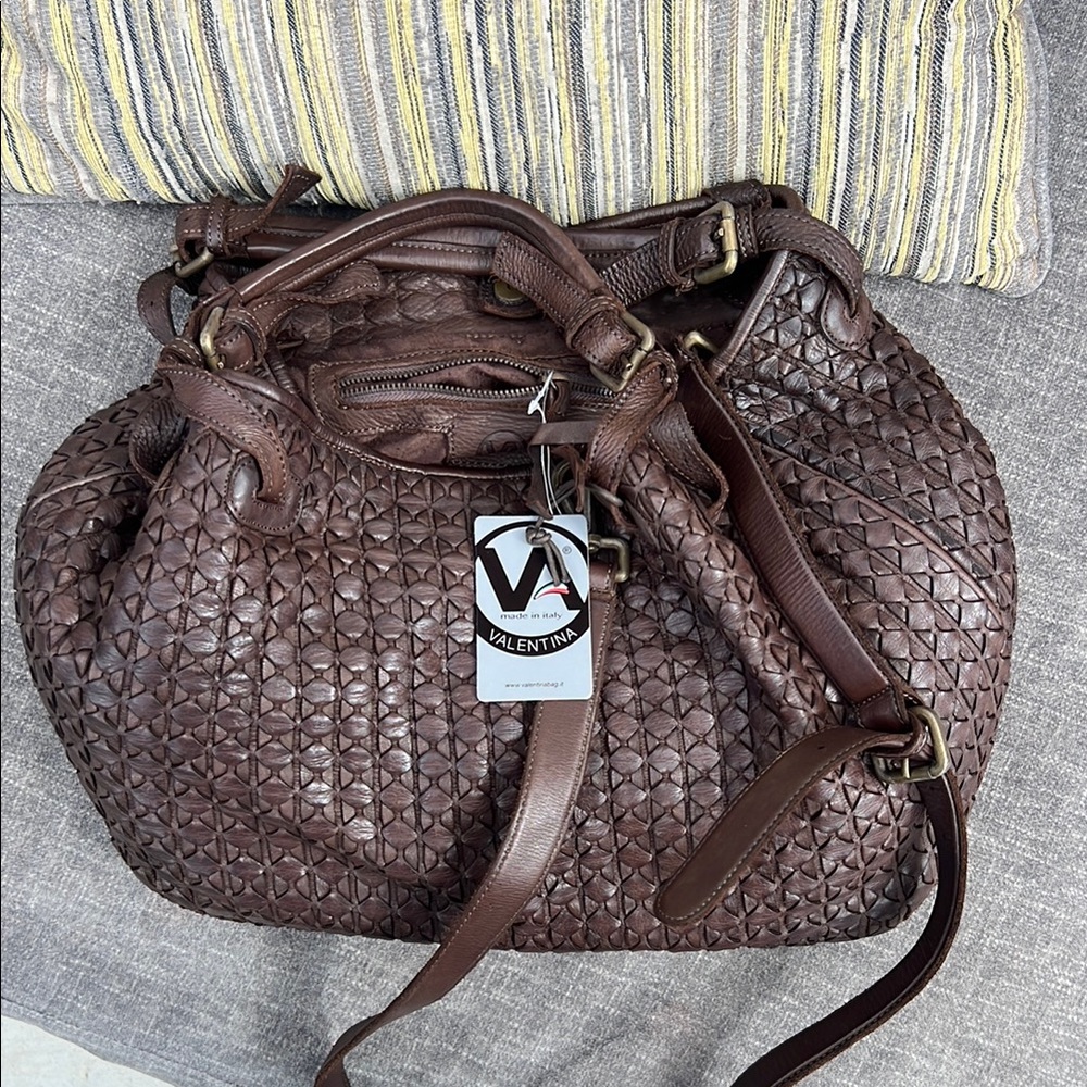 Valentina Brown Woven Leather Shoulder Bag